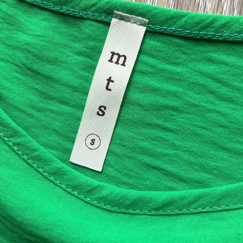 MTS Size Small Green Babydoll Ruffled Hem Short Sleeve Chiffon Top - Picture 4 of 4